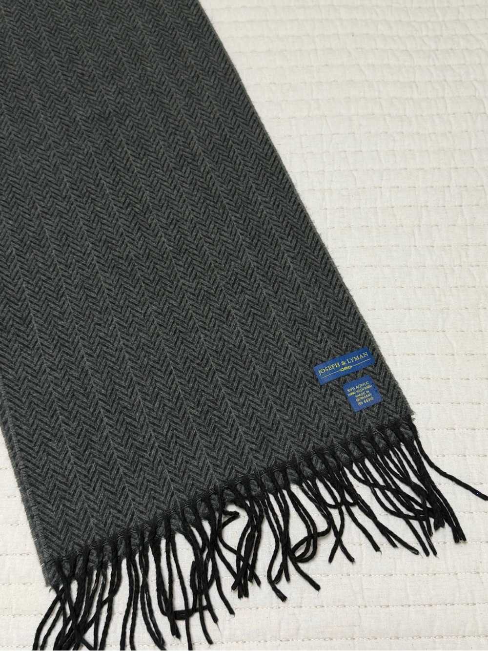 Charcoal Herringbone Men's Wool Scarf